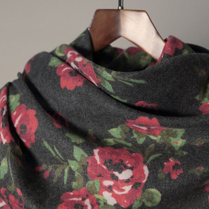 Écharpe enveloppante confortable pour l'automne et l'hiver Buddha Stones et fleurs de roses tibétaines