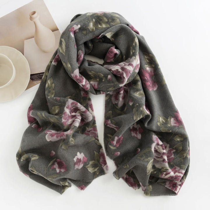 Écharpe enveloppante confortable pour l'automne et l'hiver Buddha Stones et fleurs de roses tibétaines
