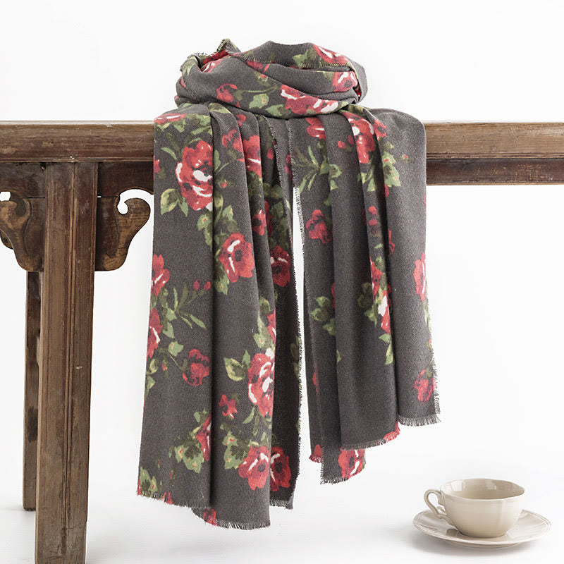 Écharpe enveloppante confortable pour l'automne et l'hiver Buddha Stones et fleurs de roses tibétaines