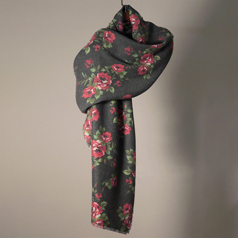 Écharpe enveloppante confortable pour l'automne et l'hiver Buddha Stones et fleurs de roses tibétaines