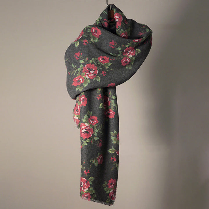 Écharpe enveloppante confortable pour l'automne et l'hiver Buddha Stones et fleurs de roses tibétaines