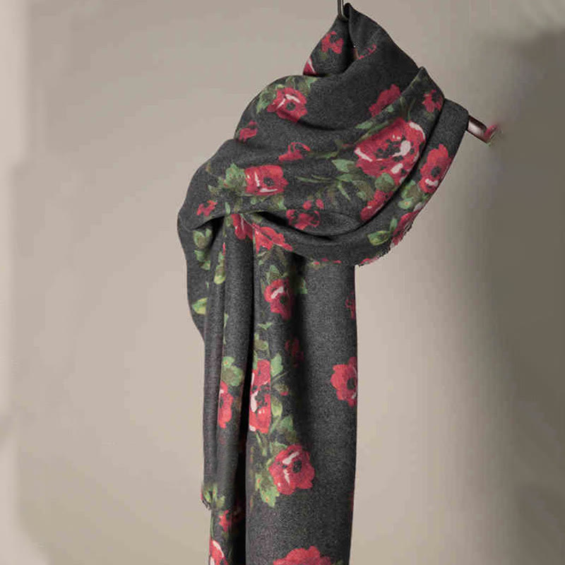Écharpe enveloppante confortable pour l'automne et l'hiver Buddha Stones et fleurs de roses tibétaines