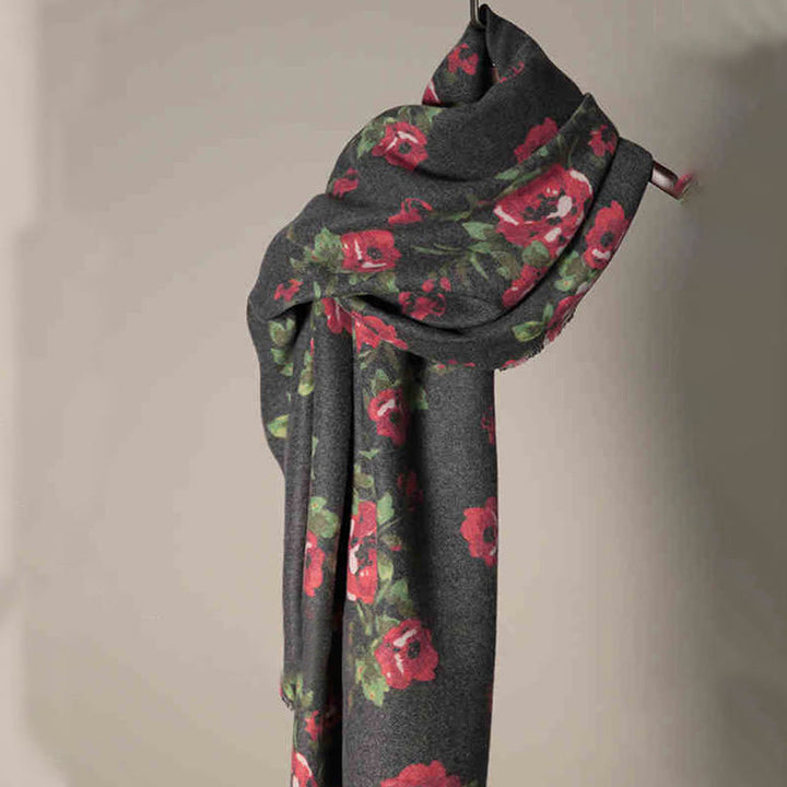 Écharpe enveloppante confortable pour l'automne et l'hiver Buddha Stones et fleurs de roses tibétaines