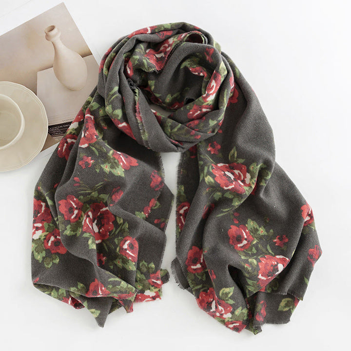 Écharpe enveloppante confortable pour l'automne et l'hiver Buddha Stones et fleurs de roses tibétaines