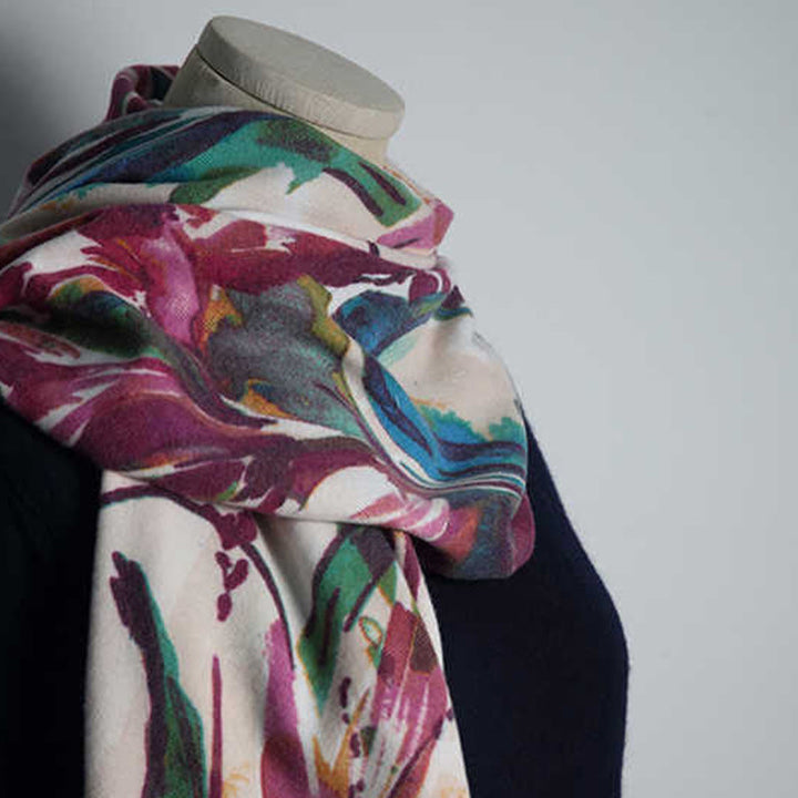 Écharpe douce à imprimé floral coloré tibétain Buddha Stones pour l'automne et l'hiver - image 5