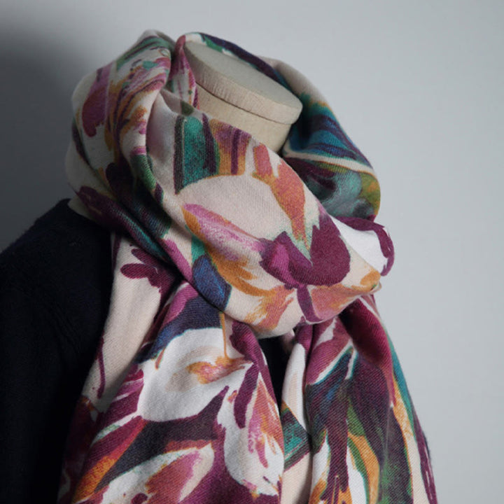 Écharpe douce à imprimé floral coloré tibétain Buddha Stones pour l'automne et l'hiver - image 7