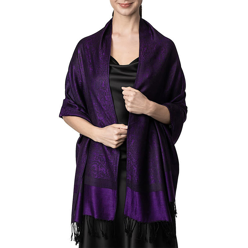Châle en jacquard à pompons en cajou tibétain avec Buddha Stones , écharpe chaude et confortable pour le printemps, l'automne et l'hiver - Violet 180*70cm - image 36