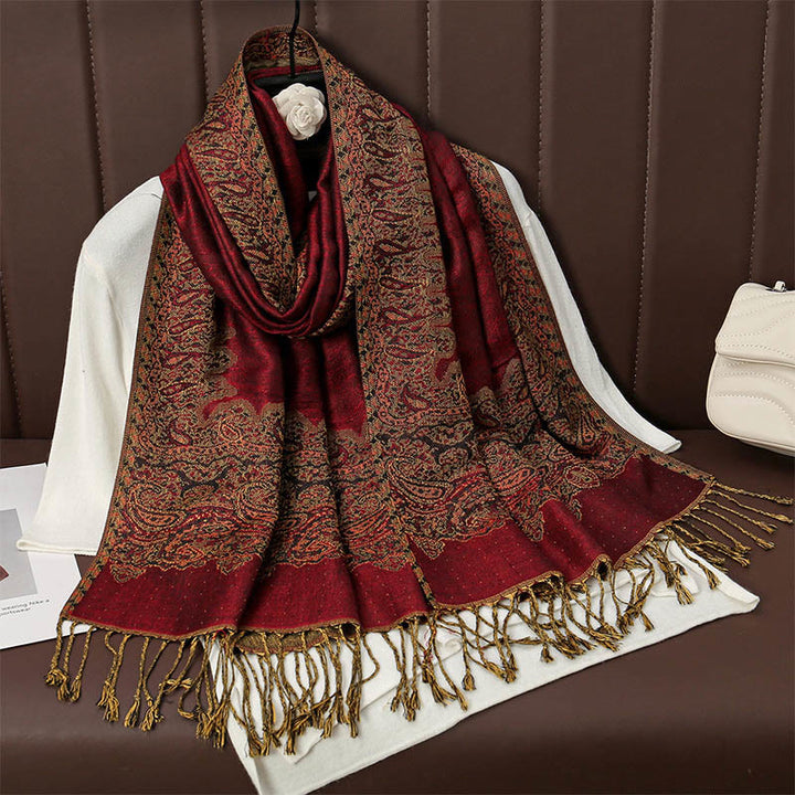Écharpe en cachemire jacquard à imprimé floral coloré avec pompons et Buddha Stones pour l'automne et l'hiver