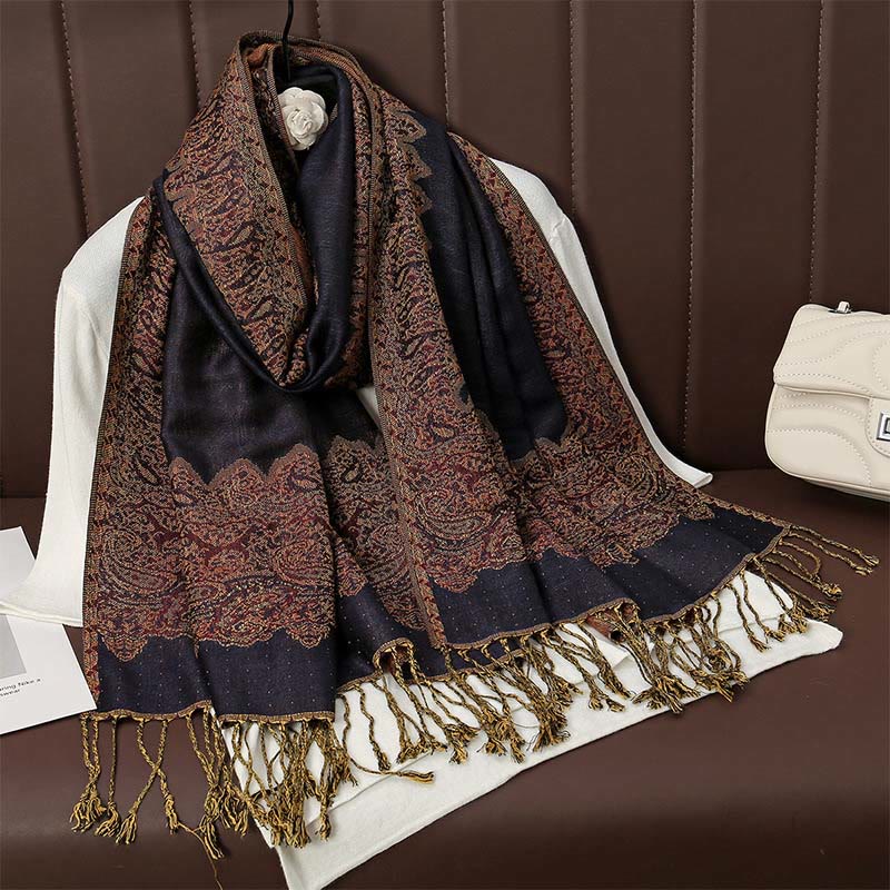 Écharpe en cachemire jacquard à imprimé floral coloré avec pompons et Buddha Stones pour l'automne et l'hiver