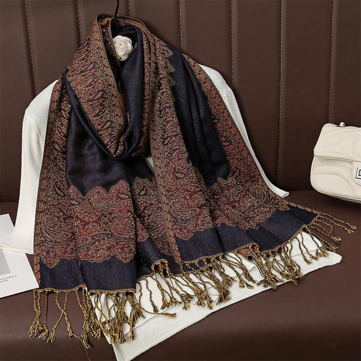 Écharpe en cachemire jacquard à imprimé floral coloré avec pompons et Buddha Stones pour l'automne et l'hiver