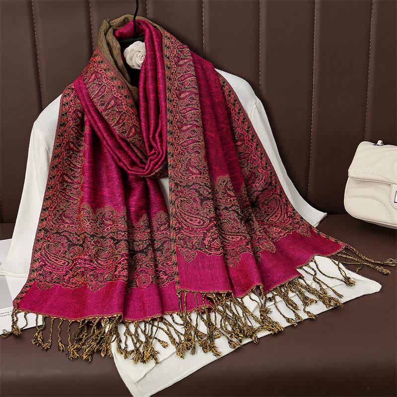 Écharpe en cachemire jacquard à imprimé floral coloré avec pompons et Buddha Stones pour l'automne et l'hiver