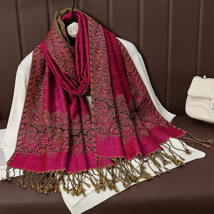 Écharpe en cachemire jacquard à imprimé floral coloré avec pompons et Buddha Stones pour l'automne et l'hiver