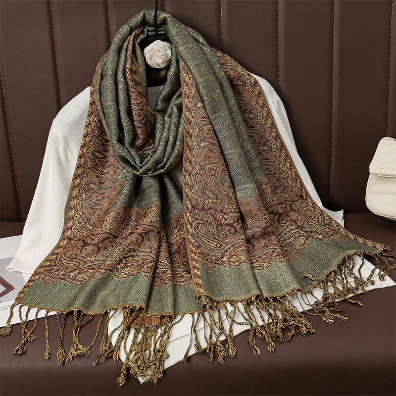 Écharpe en cachemire jacquard à imprimé floral coloré avec pompons et Buddha Stones pour l'automne et l'hiver