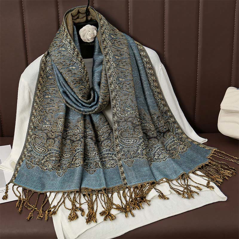 Écharpe en cachemire jacquard à imprimé floral coloré avec pompons et Buddha Stones pour l'automne et l'hiver