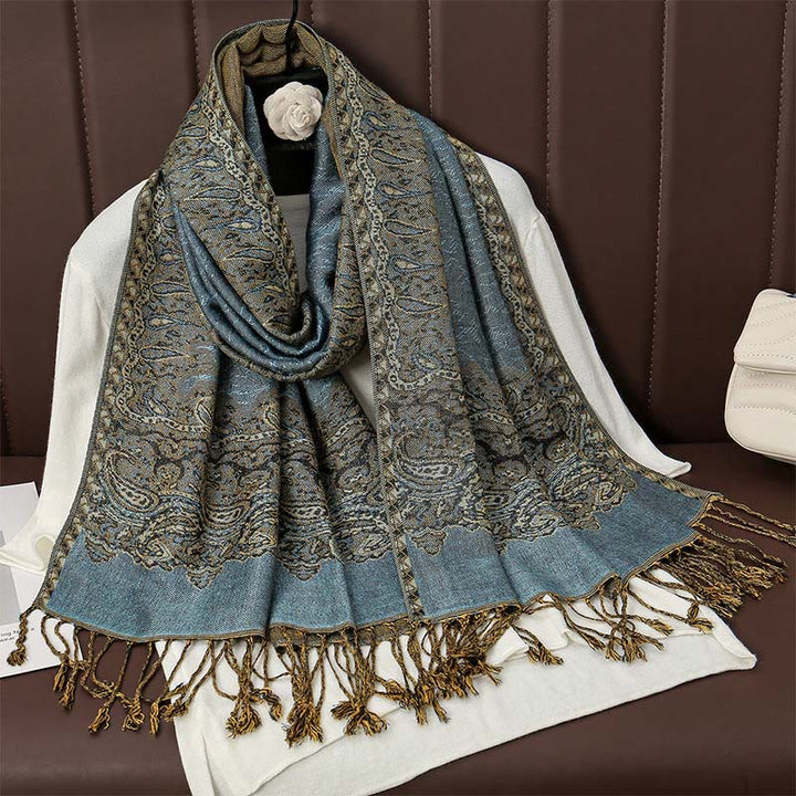 Écharpe en cachemire jacquard à imprimé floral coloré avec pompons et Buddha Stones pour l'automne et l'hiver
