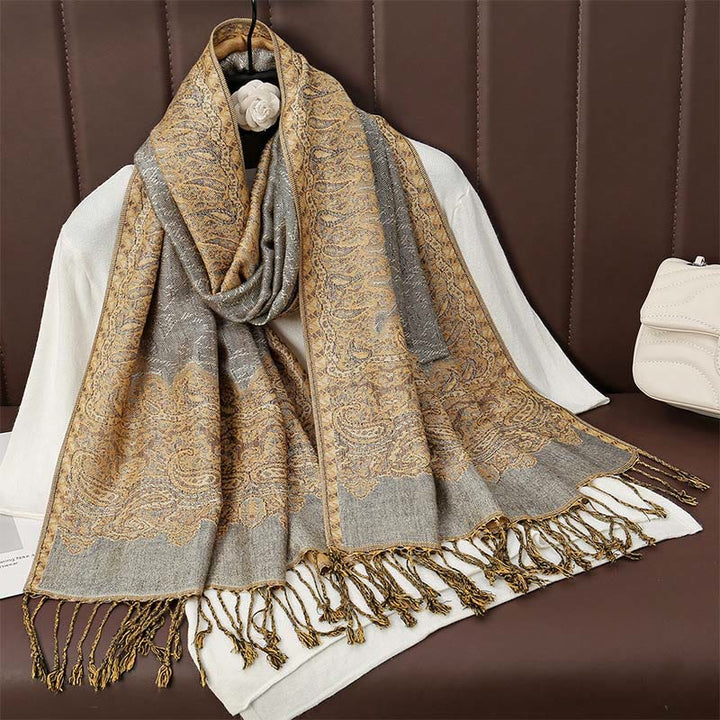 Écharpe en cachemire jacquard à imprimé floral coloré avec pompons et Buddha Stones pour l'automne et l'hiver
