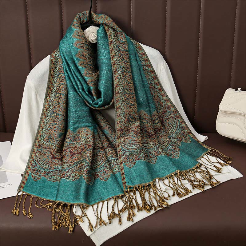 Écharpe en cachemire jacquard à imprimé floral coloré avec pompons et Buddha Stones pour l'automne et l'hiver
