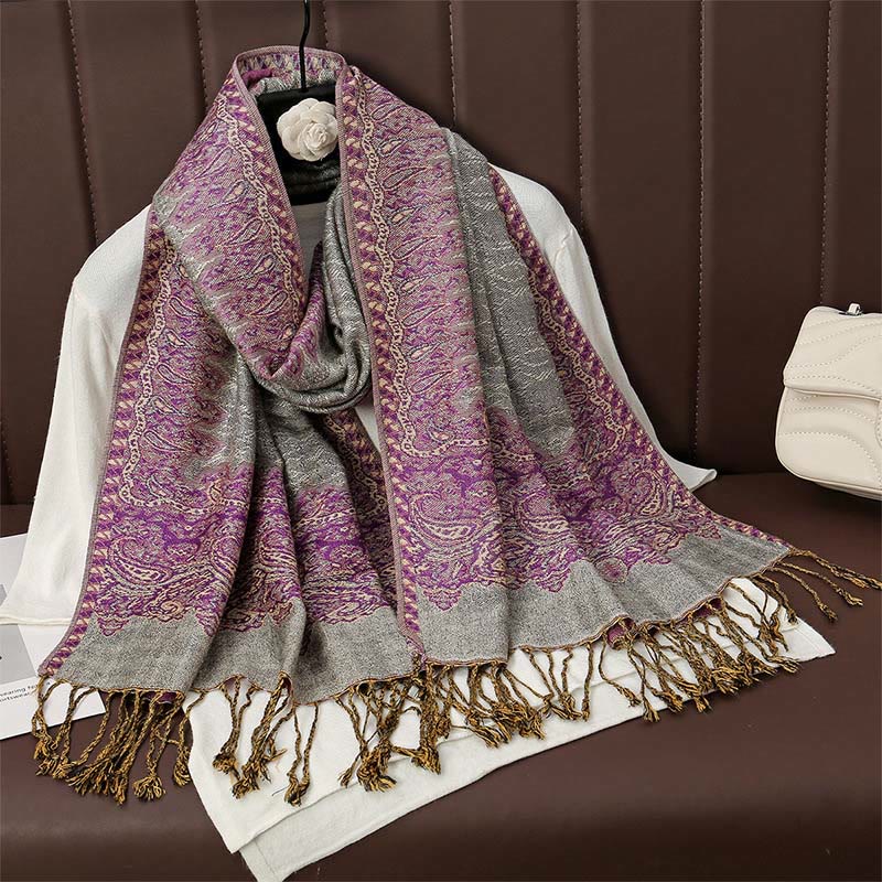 Écharpe en cachemire jacquard à imprimé floral coloré avec pompons et Buddha Stones pour l'automne et l'hiver
