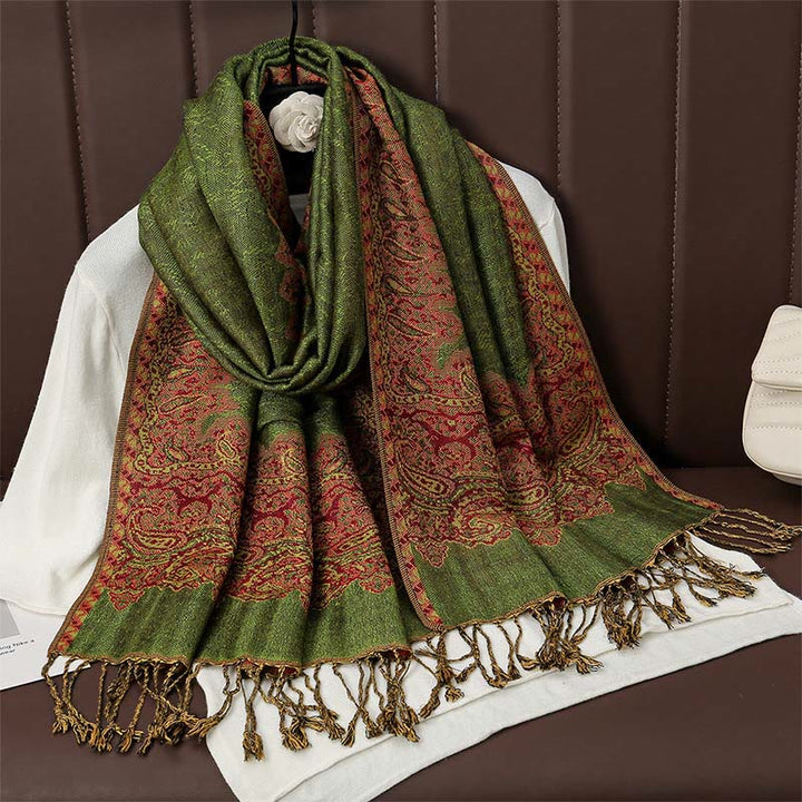 Écharpe en cachemire jacquard à imprimé floral coloré avec pompons et Buddha Stones pour l'automne et l'hiver