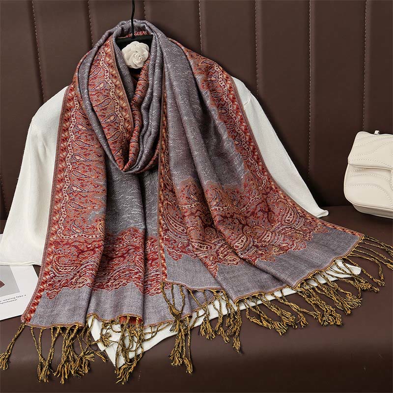 Écharpe en cachemire jacquard à imprimé floral coloré avec pompons et Buddha Stones pour l'automne et l'hiver