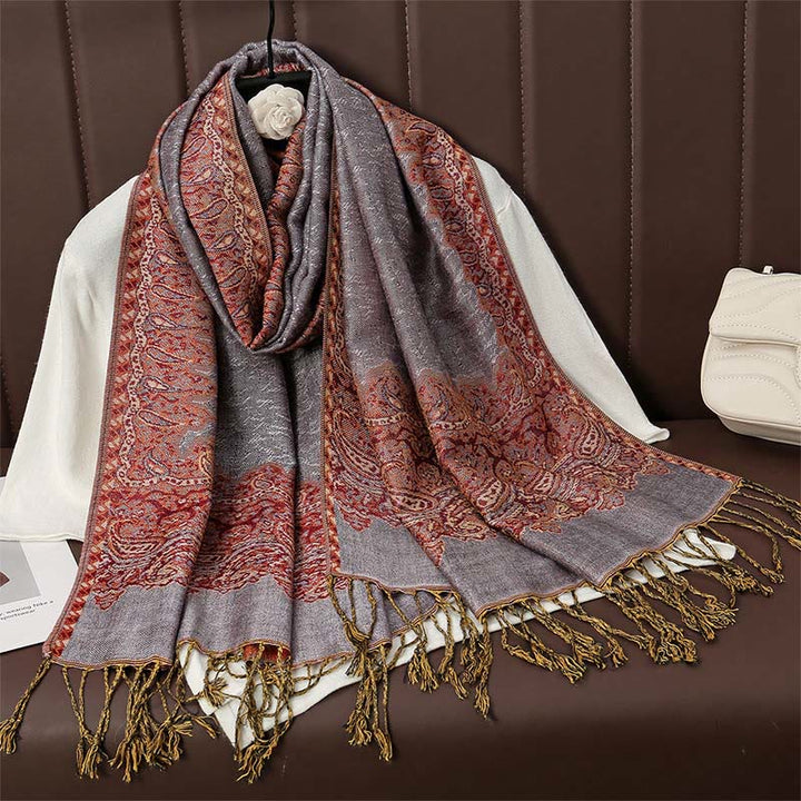 Écharpe en cachemire jacquard à imprimé floral coloré avec pompons et Buddha Stones pour l'automne et l'hiver