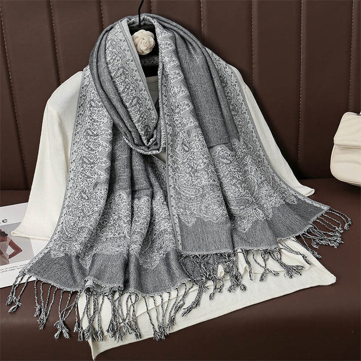 Écharpe en cachemire jacquard à imprimé floral coloré avec pompons et Buddha Stones pour l'automne et l'hiver