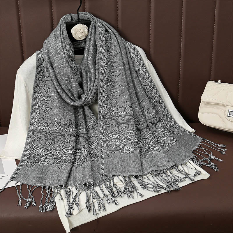 Écharpe en cachemire jacquard à imprimé floral coloré avec pompons et Buddha Stones pour l'automne et l'hiver
