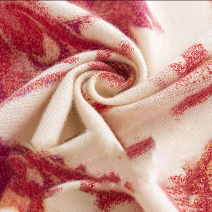 Châle imprimé fleur rouge tibétain Buddha Stones automne hiver doux écharpe chaude - image 12