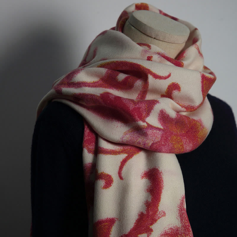 Châle imprimé fleur rouge tibétain Buddha Stones automne hiver doux écharpe chaude - image 5