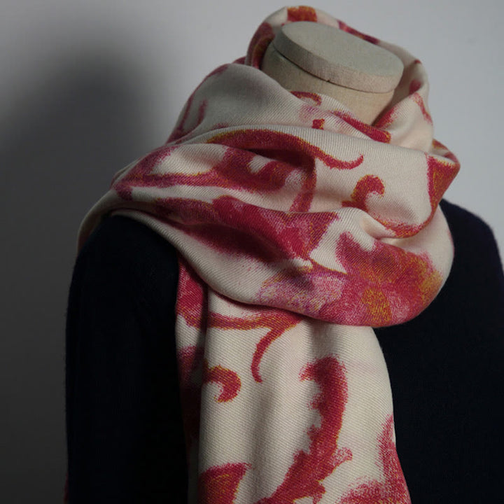 Châle imprimé fleur rouge tibétain Buddha Stones automne hiver doux écharpe chaude - image 5