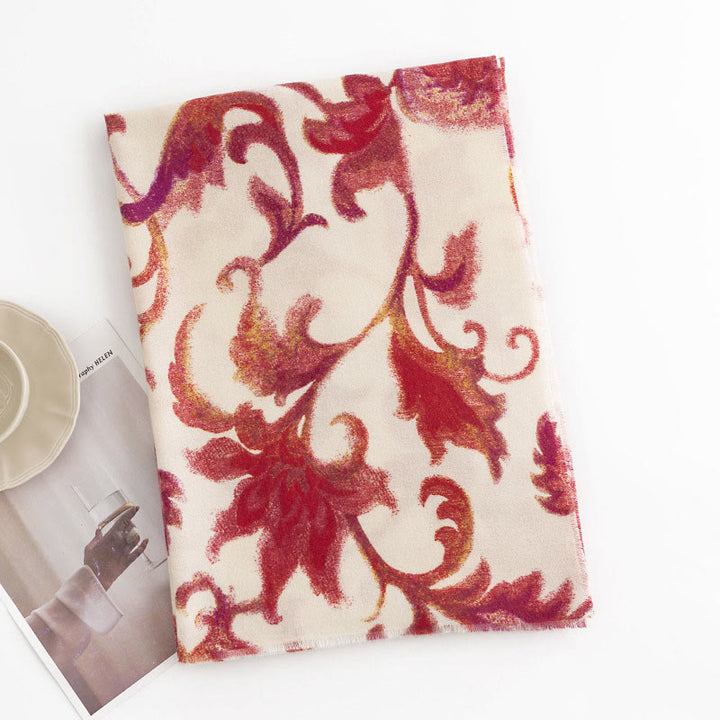 Châle imprimé fleur rouge tibétain Buddha Stones automne hiver doux écharpe chaude - image 2