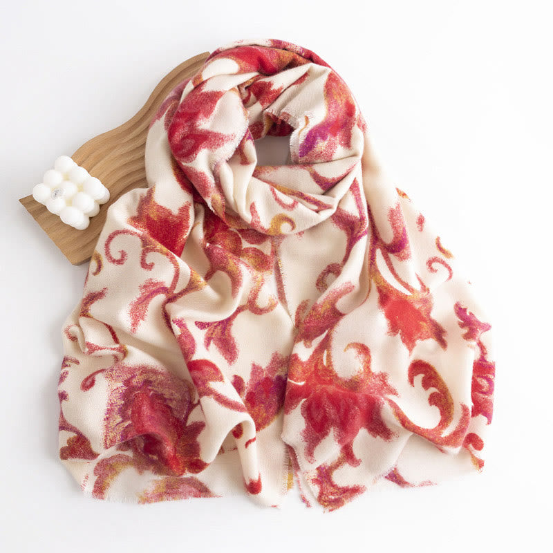 Châle imprimé fleur rouge tibétain Buddha Stones automne hiver doux écharpe chaude - image 1