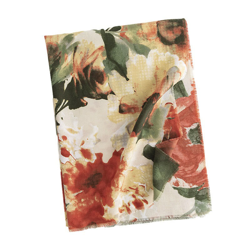 Écharpe enveloppante confortable et chaude Buddha Stones, peinture à l'encre chinoise rétro tibétaine et imprimé floral, pour l'automne et l'hiver
