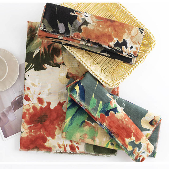 Écharpe enveloppante confortable et chaude Buddha Stones, peinture à l'encre chinoise rétro tibétaine et imprimé floral, pour l'automne et l'hiver - image 11