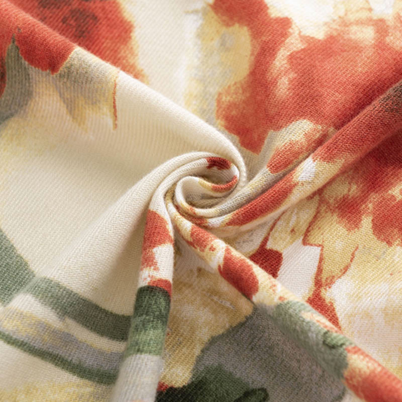 Écharpe enveloppante confortable et chaude Buddha Stones, peinture à l'encre chinoise rétro tibétaine et imprimé floral, pour l'automne et l'hiver - image 6