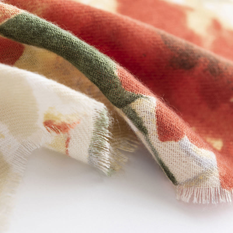 Écharpe enveloppante confortable et chaude Buddha Stones, peinture à l'encre chinoise rétro tibétaine et imprimé floral, pour l'automne et l'hiver - image 8