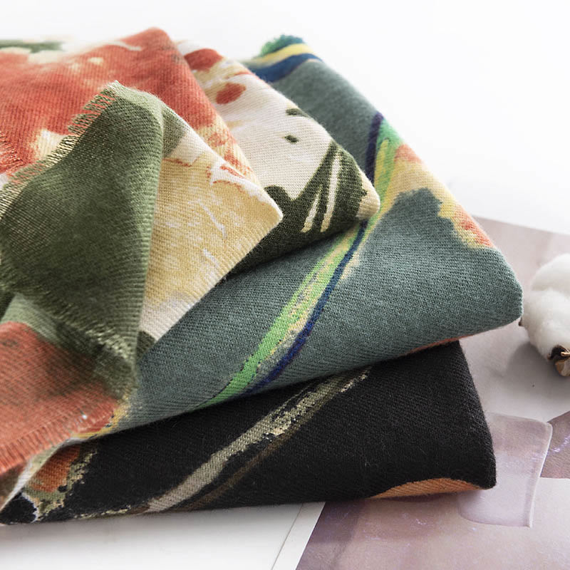 Écharpe enveloppante confortable et chaude Buddha Stones, peinture à l'encre chinoise rétro tibétaine et imprimé floral, pour l'automne et l'hiver