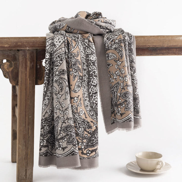 Écharpe enveloppante douce et chaude avec imprimé ethnique tibétain et Buddha Stones pour l'automne et l'hiver