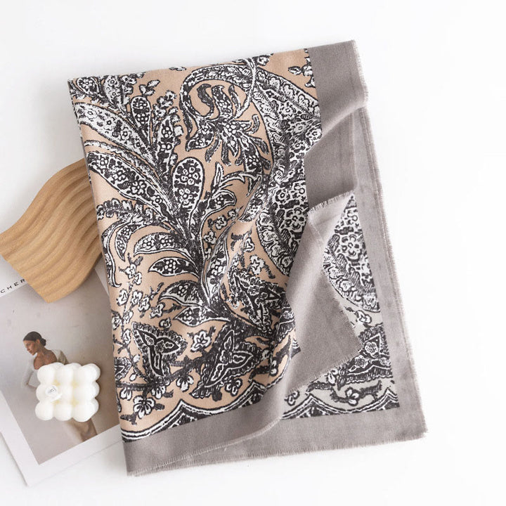 Écharpe enveloppante douce et chaude avec imprimé ethnique tibétain et Buddha Stones pour l'automne et l'hiver