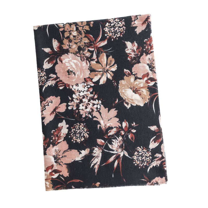 Écharpe enveloppante douce et chaude avec imprimé de fleurs de chrysanthème et de rose tibétaines en Buddha Stones pour l'automne et l'hiver