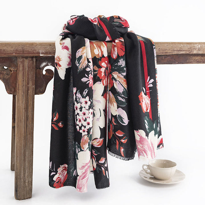 Écharpe enveloppante en forme de fleur de pivoine et de rose tibétaine Buddha Stones , pour l'automne et l'hiver