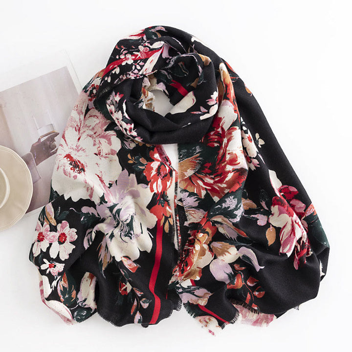Écharpe enveloppante en forme de fleur de pivoine et de rose tibétaine Buddha Stones , pour l'automne et l'hiver