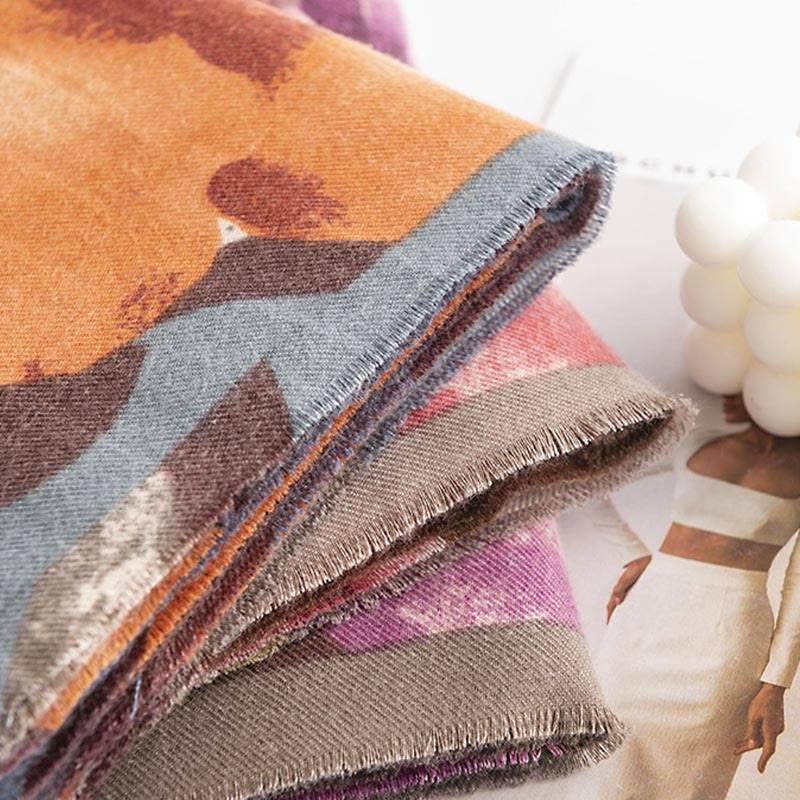 Châle tibétain en Buddha Stones , style artistique, imprimé hibiscus syriaque, écharpe chaude et confortable pour l'automne et l'hiver - image 21