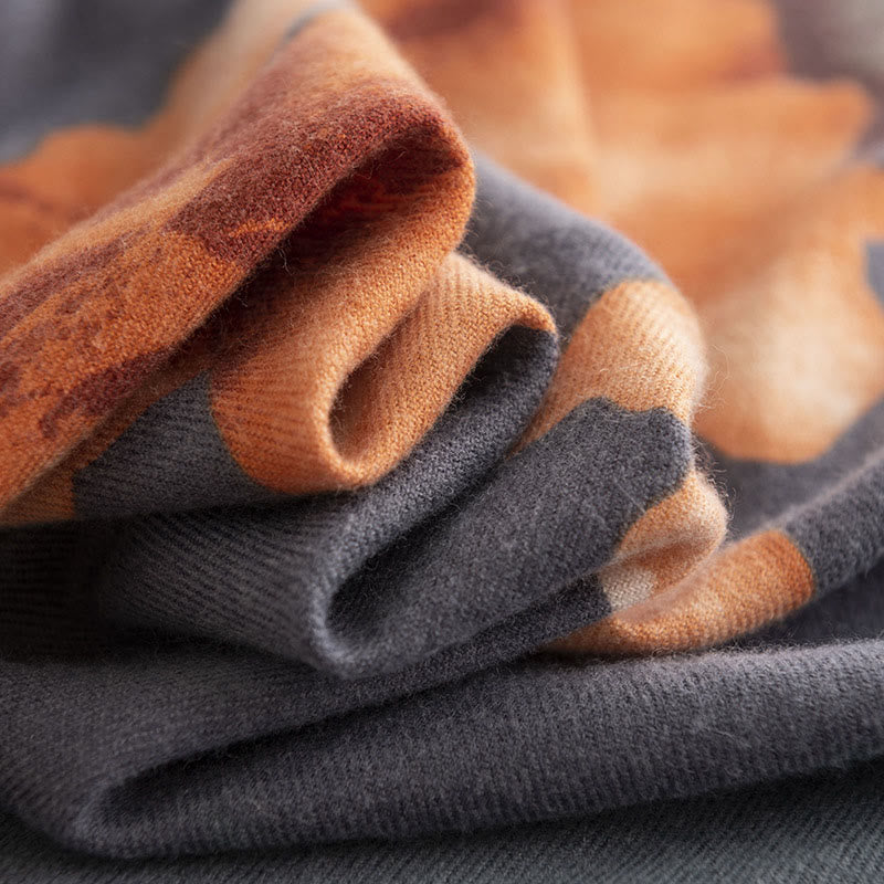 Châle tibétain en Buddha Stones , style artistique, imprimé hibiscus syriaque, écharpe chaude et confortable pour l'automne et l'hiver - image 3