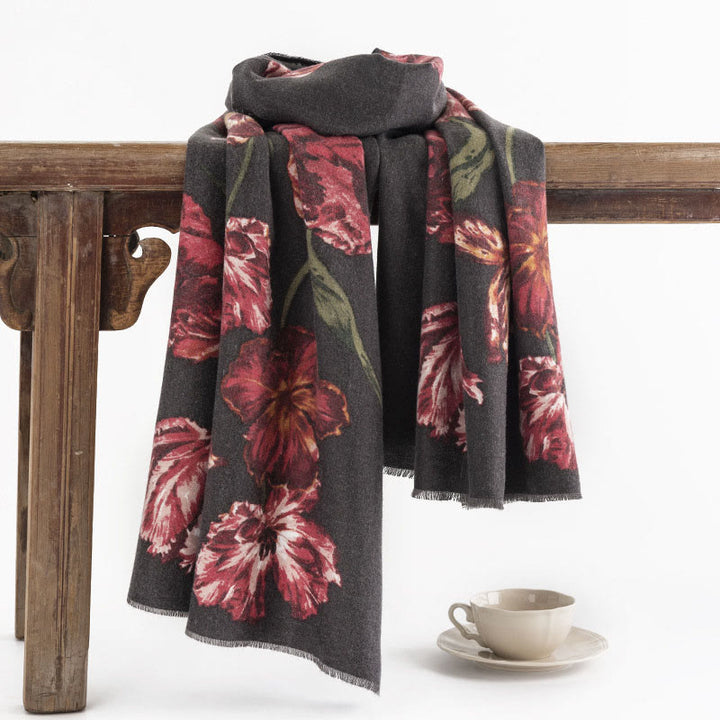Châle tibétain en Buddha Stones, élégant, imprimé floral, automne hiver, doux et chaud, écharpe