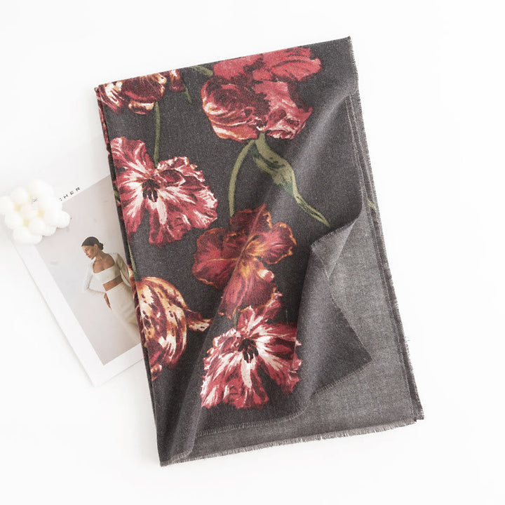 Châle tibétain en Buddha Stones, élégant, imprimé floral, automne hiver, doux et chaud, écharpe
