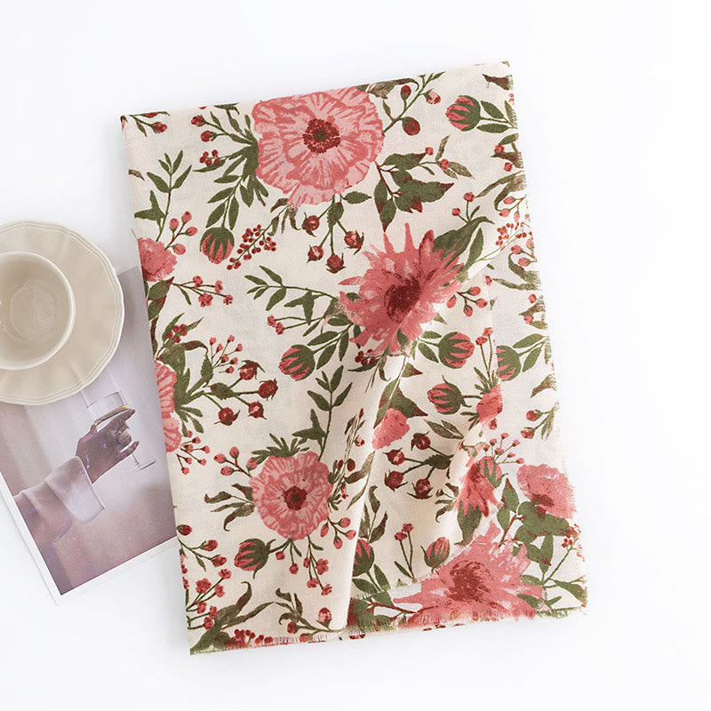 Châle tibétain en Buddha Stones, élégant, doux, imprimé grandes fleurs et feuilles, écharpe douce et chaude pour l'automne et l'hiver - image 1