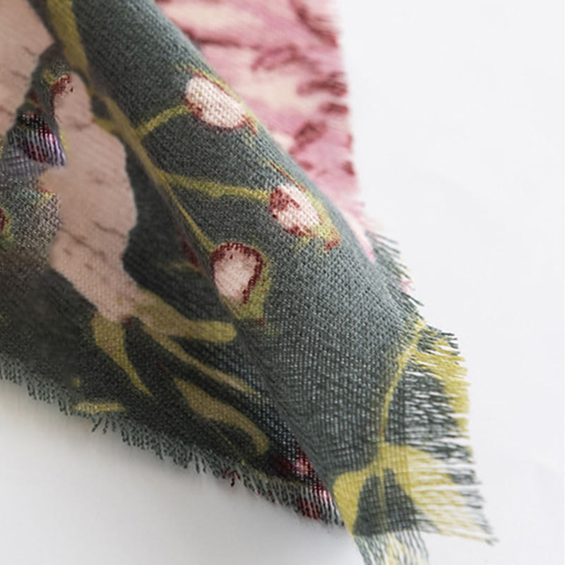 Châle tibétain en Buddha Stones, imprimé fleurs luxuriantes, feuilles luxuriantes, automne hiver, écharpe douce et chaude - image 9