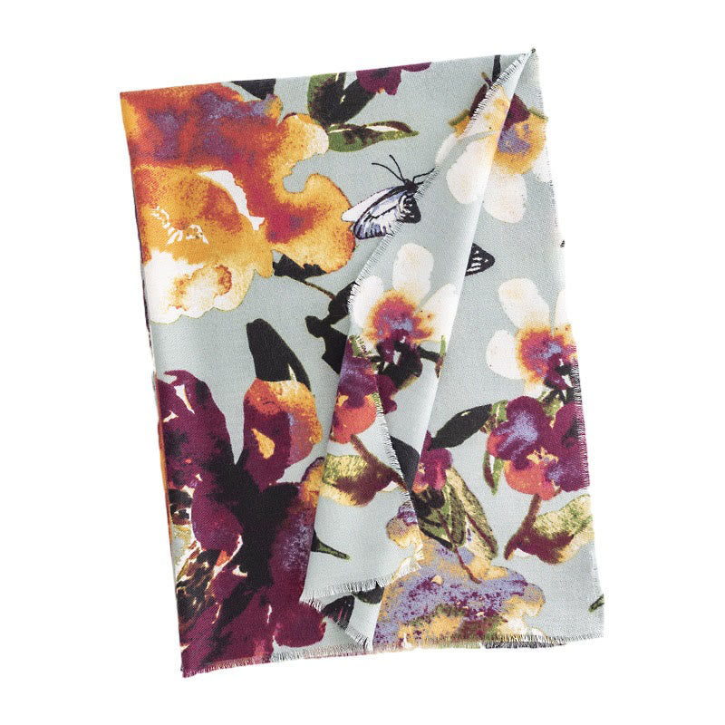 Écharpe enveloppante douce et chaude avec imprimé papillon et fleurs colorées et Buddha Stones pour l'automne et l'hiver