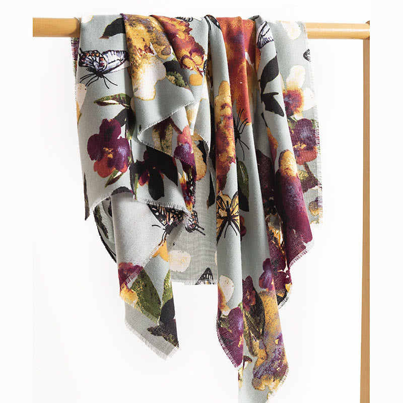 Écharpe enveloppante douce et chaude avec imprimé papillon et fleurs colorées et Buddha Stones pour l'automne et l'hiver